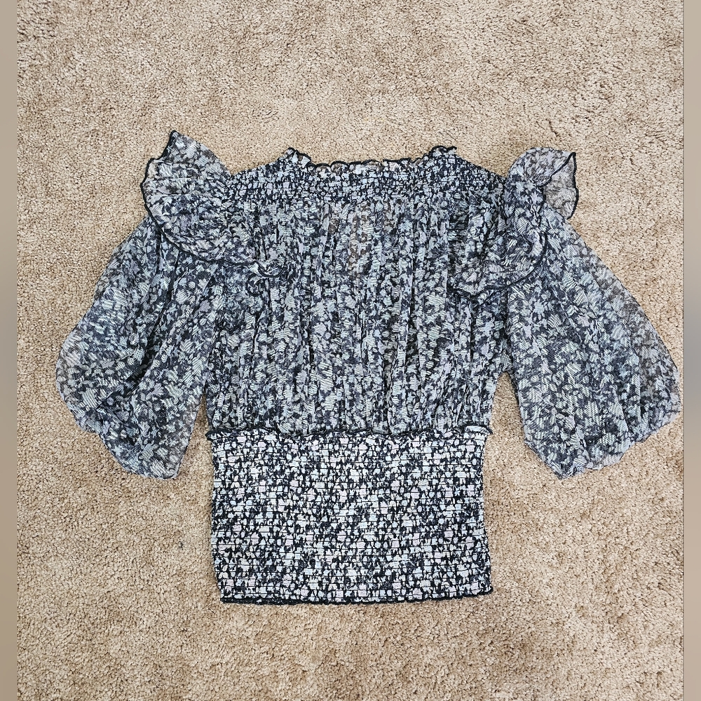 Free People Black Floral Sheer Blouse - Picture 9 of 9